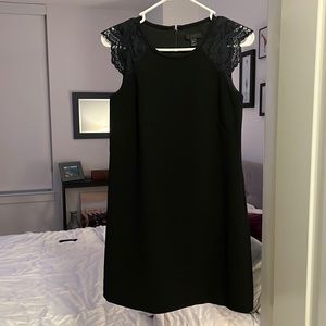 J. Crew Black Mini Dress with Lace Cap Sleeve Size 4P